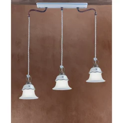 Lampada Sospensione a 3 Luci Vintage in Ferro, Vetro e Ceramica - Ferrara