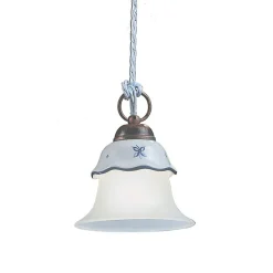 Lampada Sospensione a 3 Luci Vintage in Ferro, Vetro e Ceramica - Ferrara