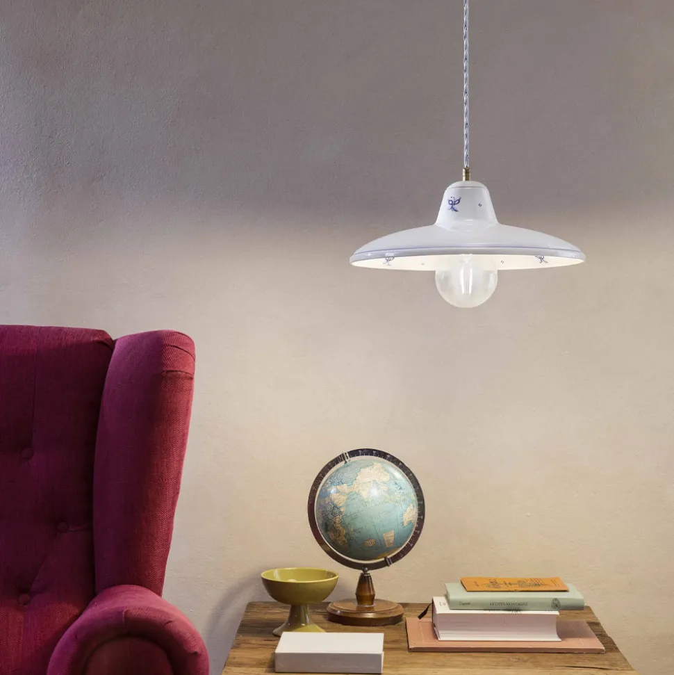 Lampada Sospensione in Ceramica Artigianale Vintage Decori a Mano - Como