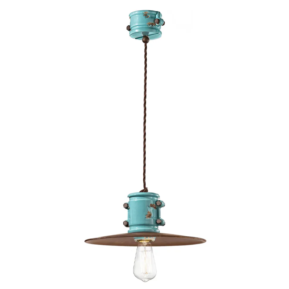 Lampada Sospensione in Ferro e Ceramica Fatta a Mano Industriale - Urban