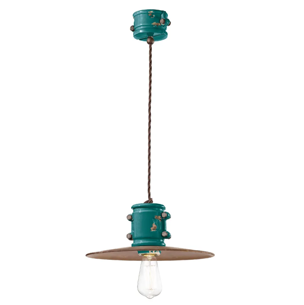Lampada Sospensione in Ferro e Ceramica Fatta a Mano Industriale - Urban