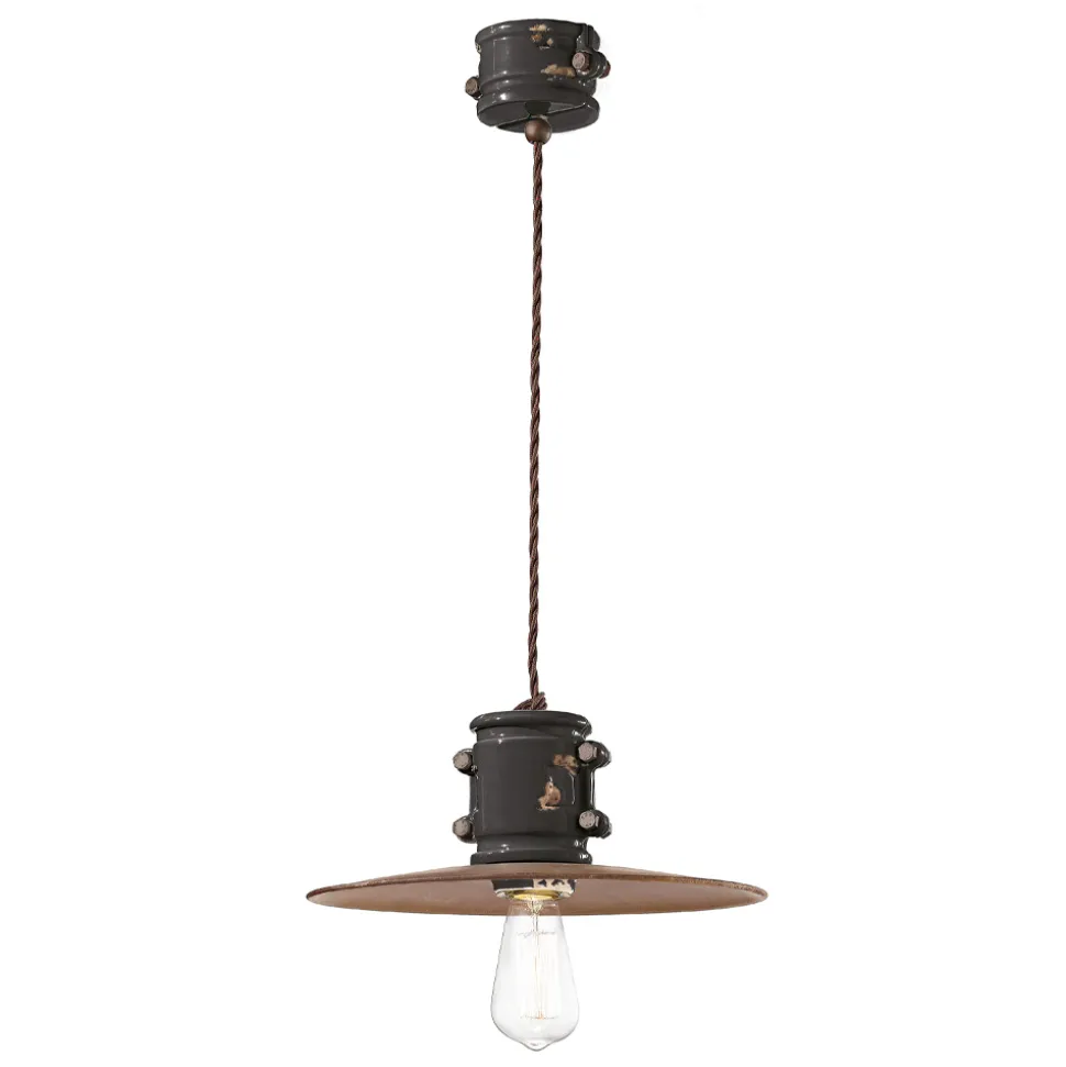 Lampada Sospensione in Ferro e Ceramica Fatta a Mano Industriale - Urban