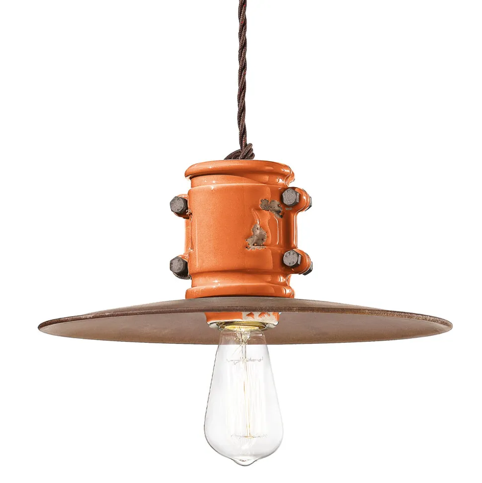 Lampada Sospensione in Ferro e Ceramica Fatta a Mano Industriale - Urban