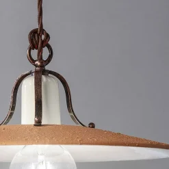 Lampada Sospensione Saliscendi in Ferro e Ceramica Grezza a Mano - Bologna