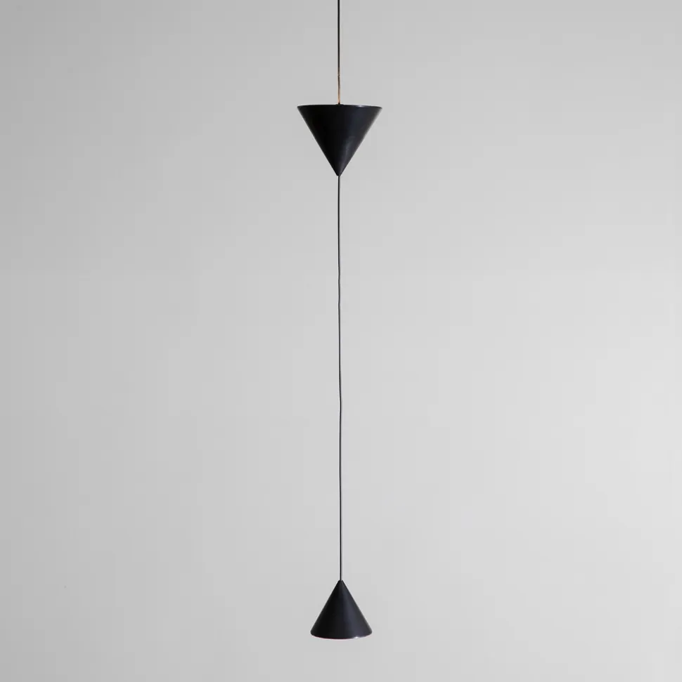 Lampada Sospesa a Filo in Alluminio Nero e Doppio Cono di Design - Mercado