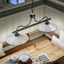 Lampada Sospesa a 2 Luci in Ceramica Dipinta a Mano e Ferro Design - Asti