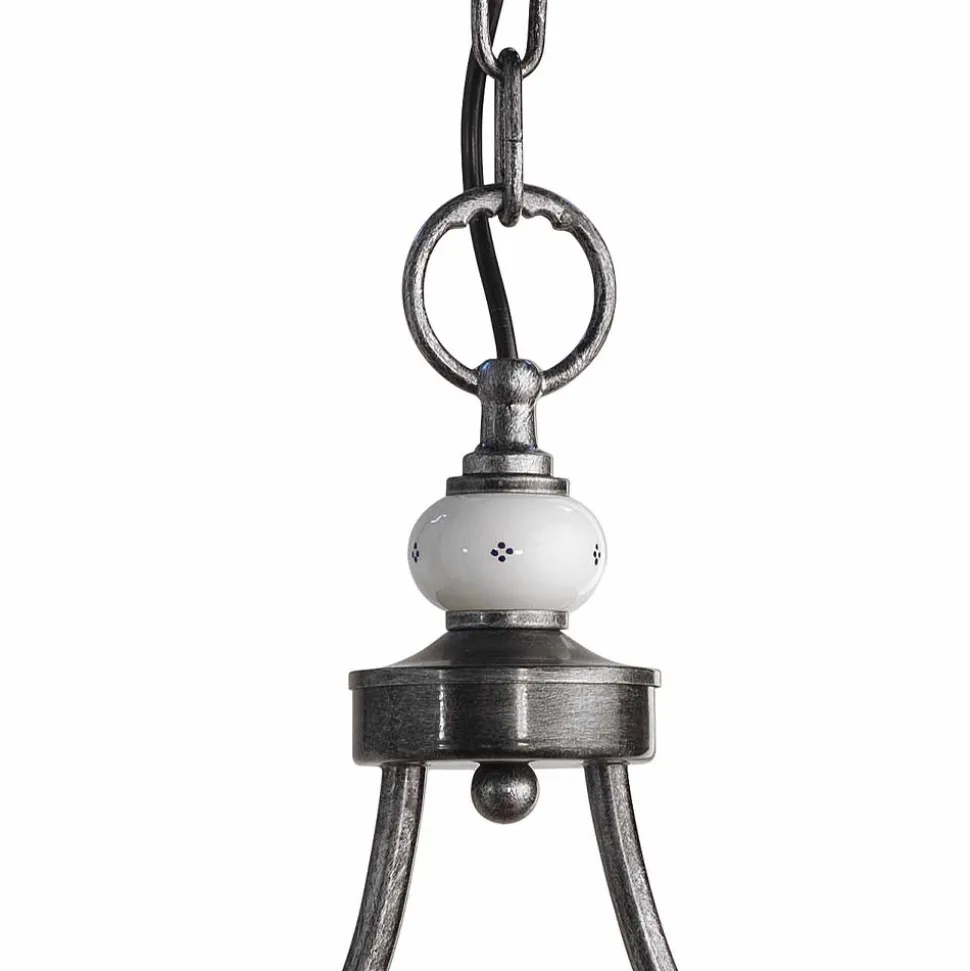 Lampada Sospesa a 2 Luci in Ceramica Dipinta a Mano e Ferro Design - Asti