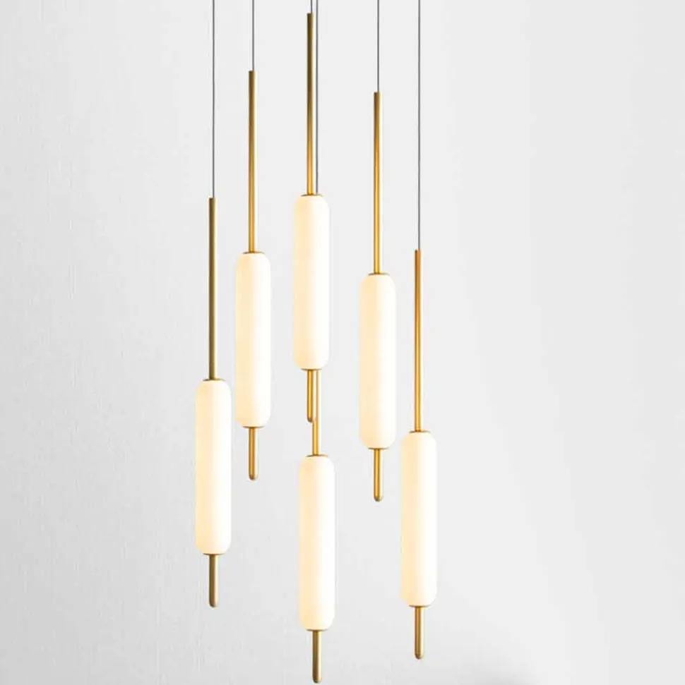 Lampada Sospesa a 1, 3 o 6 Luci in Ottone Design Moderno - Typha by Il Fanale