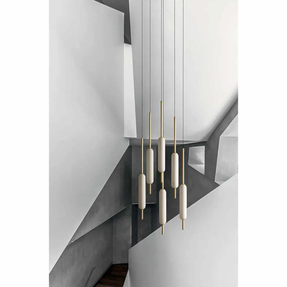 Lampada Sospesa a 1, 3 o 6 Luci in Ottone Design Moderno - Typha by Il Fanale