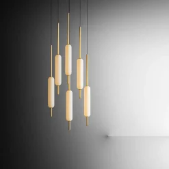 Lampada Sospesa a 1, 3 o 6 Luci in Ottone Design Moderno - Typha by Il Fanale