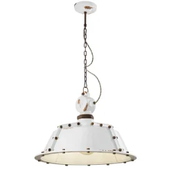 Lampada Sospesa Artigianale Industriale in Ferro e Ceramica - Industrial