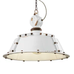 Lampada Sospesa Artigianale Industriale in Ferro e Ceramica - Industrial