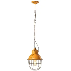 Lampada Sospesa Artigianale in Ferro e Ceramica con Griglia - Industrial