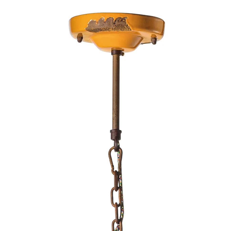 Lampada Sospesa Artigianale in Ferro e Ceramica con Griglia - Industrial