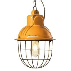 Lampada Sospesa Artigianale in Ferro e Ceramica con Griglia - Industrial