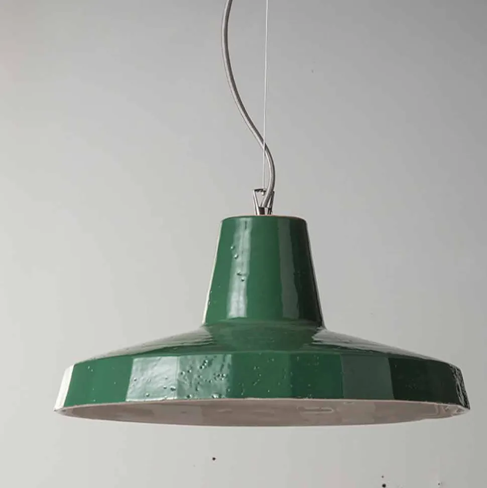 Lampada sospesa 42 cm in ottone e maiolica toscana Rossi - Toscot