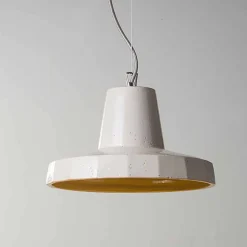 Lampada sospesa 30 cm, in ottone e maiolica toscana, Rossi Toscot