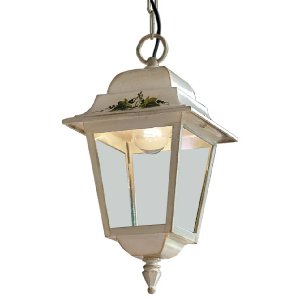 Lampada Sospesa da Esterno in Alluminio Bianco e Decoro a Mano - Gorizia