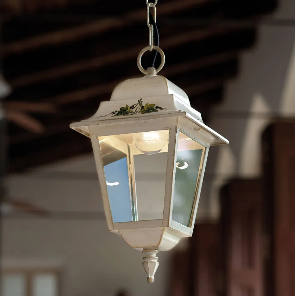Lampada Sospesa da Esterno in Alluminio Bianco e Decoro a Mano - Gorizia