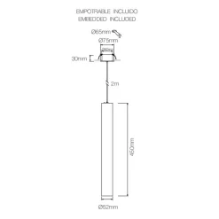 Lampada Sospesa da Incasso in Alluminio Bianco o Nero, 2 Pezzi - Rebolla