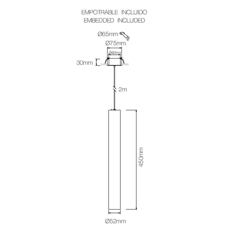 Lampada Sospesa da Incasso in Alluminio Bianco o Nero, 2 Pezzi - Rebolla