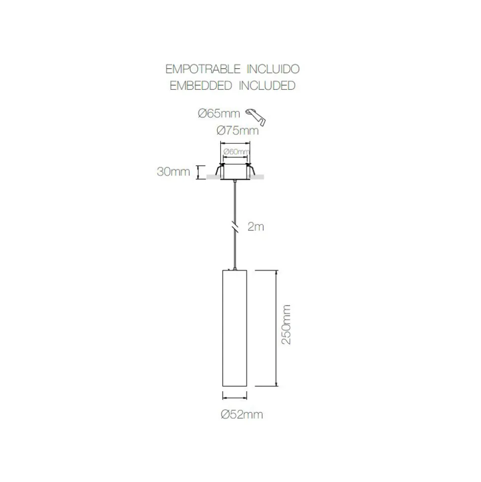 Lampada Sospesa da Incasso in Alluminio Bianco o Nero, 2 Pezzi - Rebolla
