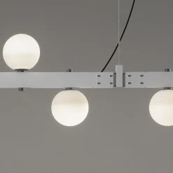 Lampada Sospesa Design Alluminio Bianco con Sfere Vetro e Faretti - Esodo