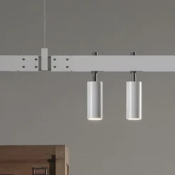 Lampada Sospesa Design Alluminio Bianco con Sfere Vetro e Faretti - Esodo