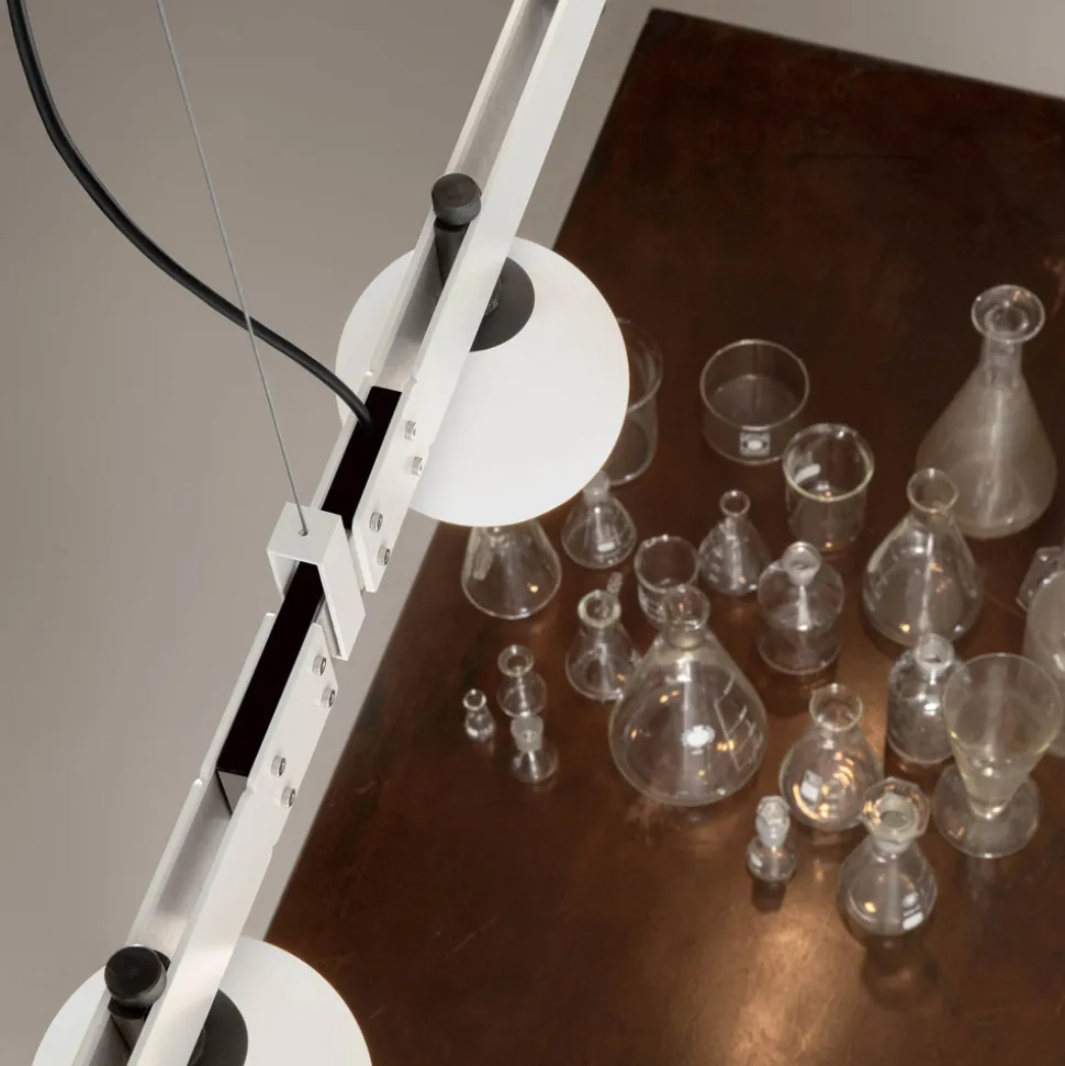 Lampada Sospesa Design Alluminio Bianco con Sfere Vetro e Faretti - Esodo