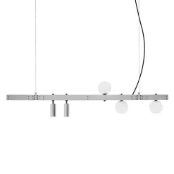 Lampada Sospesa Design Alluminio Bianco con Sfere Vetro e Faretti - Esodo
