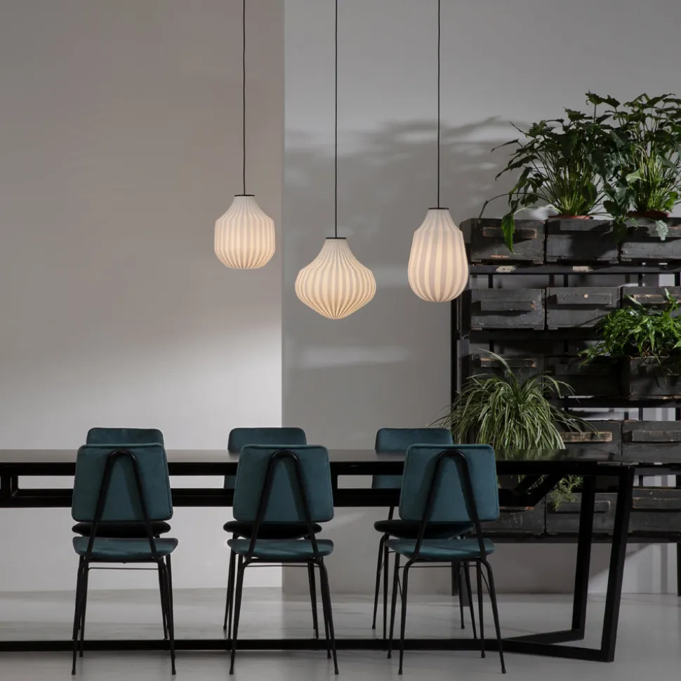 Lampada Sospesa Design Allungato in Vetro Bianco in Filigrana - Caravan