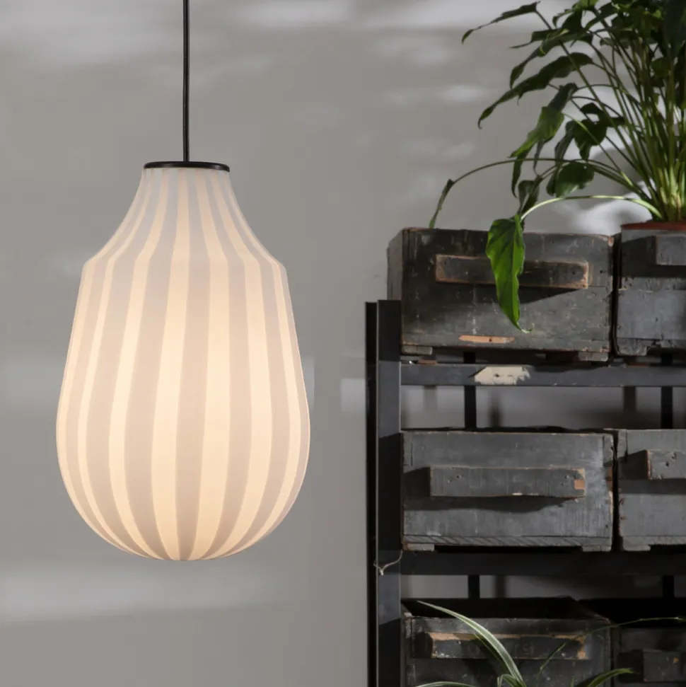 Lampada Sospesa Design Allungato in Vetro Bianco in Filigrana - Caravan