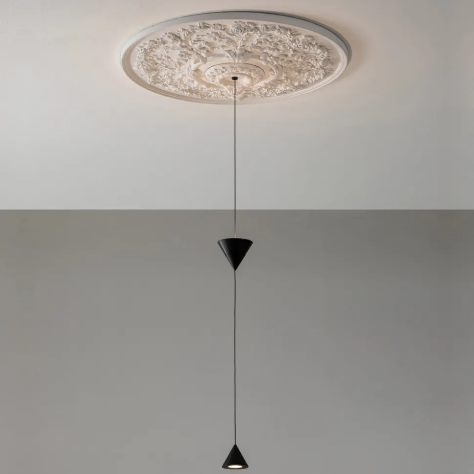 Lampada Sospesa di Design in Gesso bianco e Alluminio Nero 2 Coni - Tesera