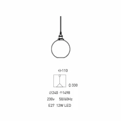 Lampada Sospesa di Design in Metallo e Vetro Trasparente Made in Italy - Clizia