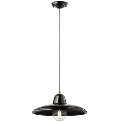 Lampada Sospesa in Ceramica Nera e Ferro Design Vintage Industriale - Bew
