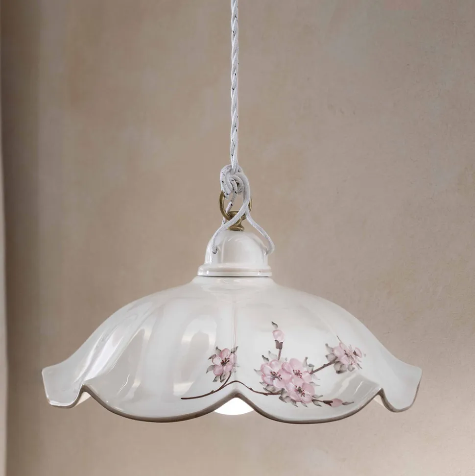 Lampada Sospesa in Ferro e Ceramica Ondulata Decorata a Mano - Belluno
