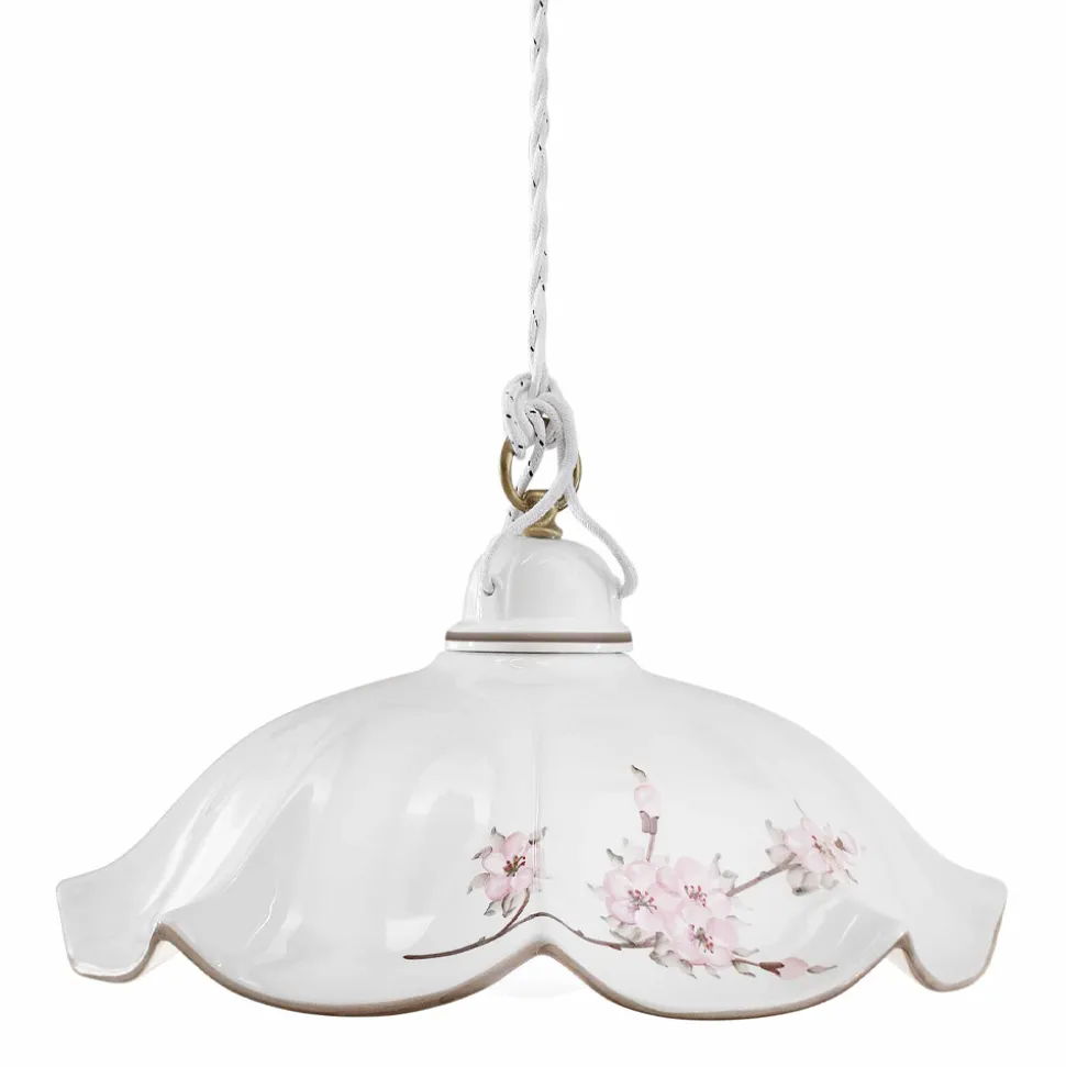 Lampada Sospesa in Ferro e Ceramica Ondulata Decorata a Mano - Belluno