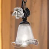 Lampada Sospesa in Ferro e Vetro con Rosa di Decoro in Ceramica - Siena