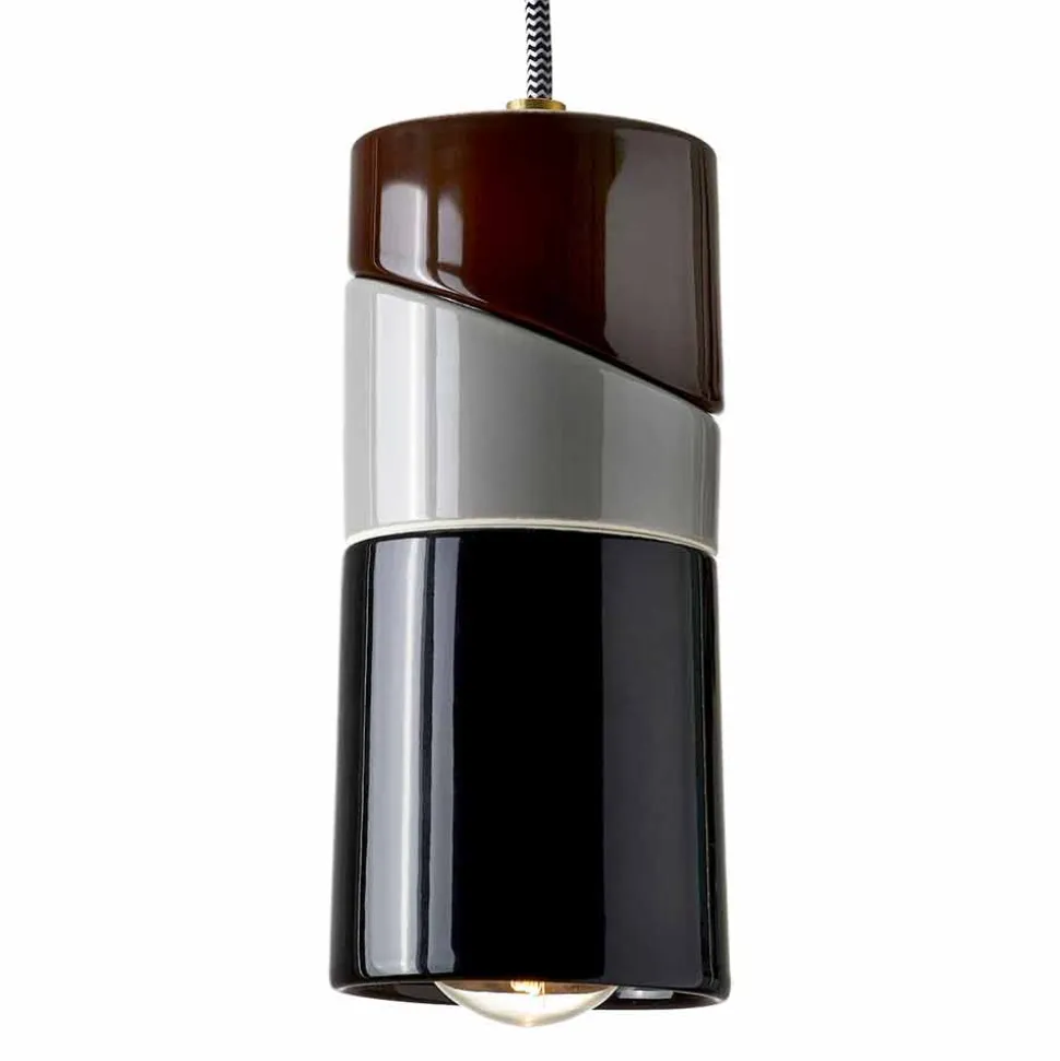 Lampada sospesa in ottone e ceramica colorata moderna made Italy Asia