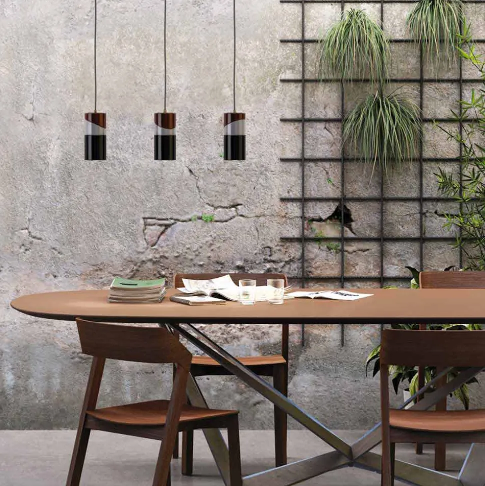 Lampada sospesa in ottone e ceramica colorata moderna made Italy Asia