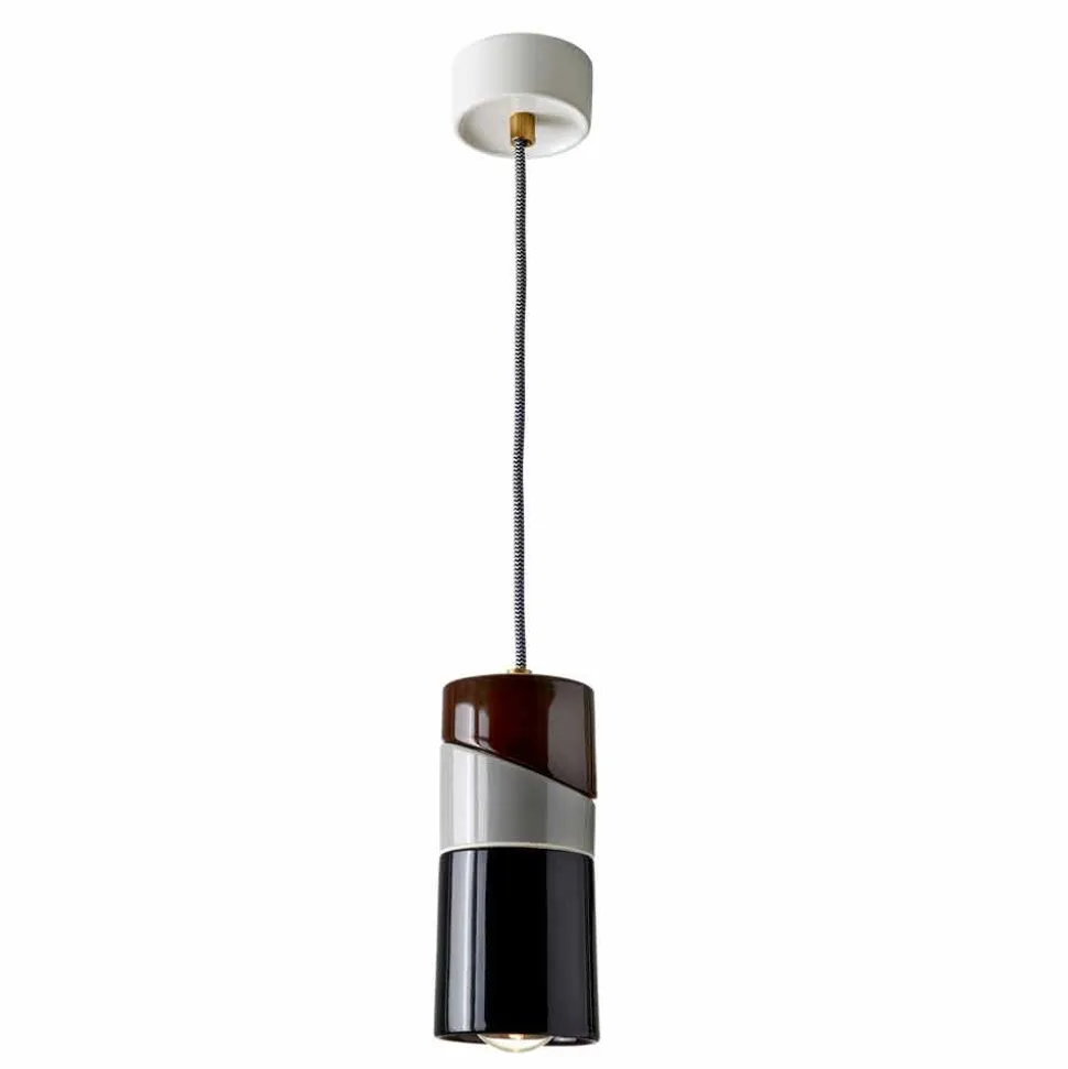 Lampada sospesa in ottone e ceramica colorata moderna made Italy Asia