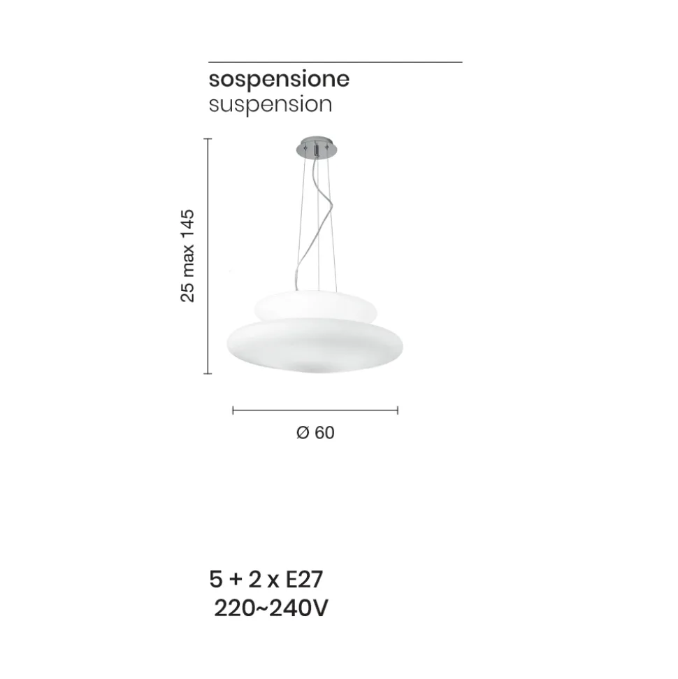 Lampada Sospesa in Vetro Bianco Soffiato e Metallo Cromato - Illumina