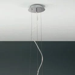 Lampada Sospesa in Vetro Bianco Soffiato e Metallo Cromato - Illumina
