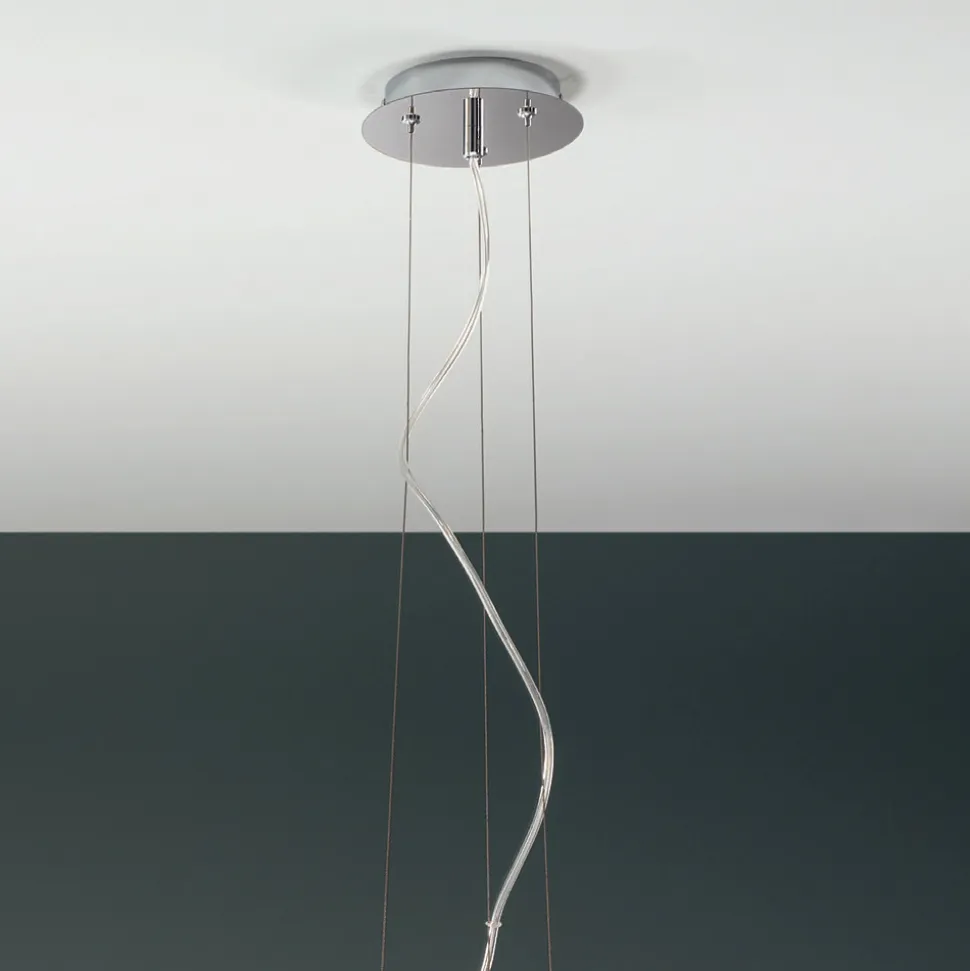Lampada Sospesa in Vetro Bianco Soffiato e Metallo Cromato - Illumina