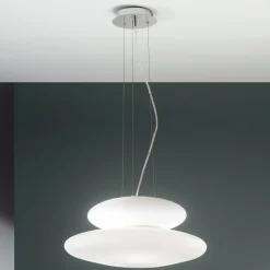 Lampada Sospesa in Vetro Bianco Soffiato e Metallo Cromato - Illumina