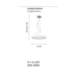 Lampada Sospesa in Vetro Bianco Soffiato e Metallo Cromato - Illumina