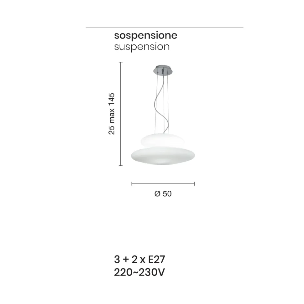Lampada Sospesa in Vetro Bianco Soffiato e Metallo Cromato - Illumina