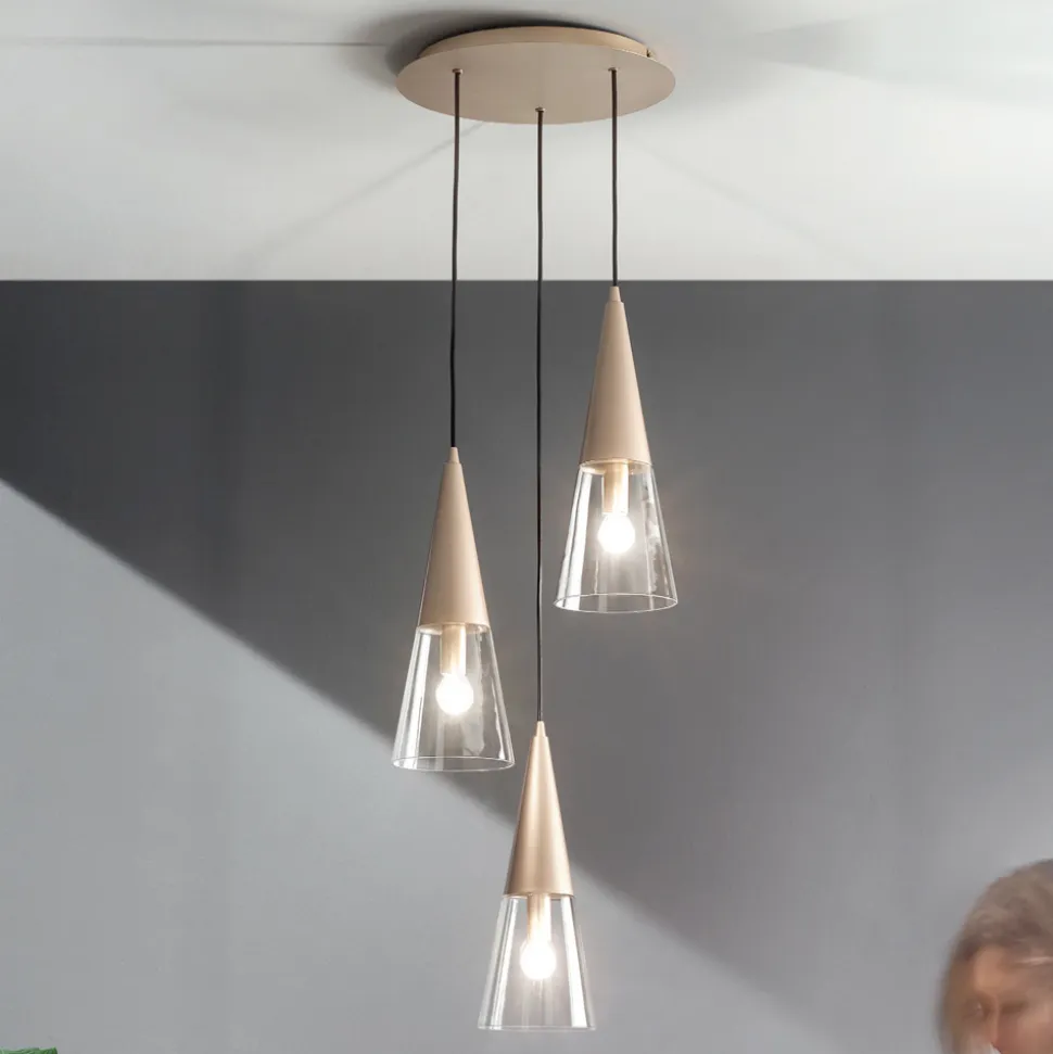 Lampada Sospesa in Vetro Soffiato con Struttura in Metallo - Trentino