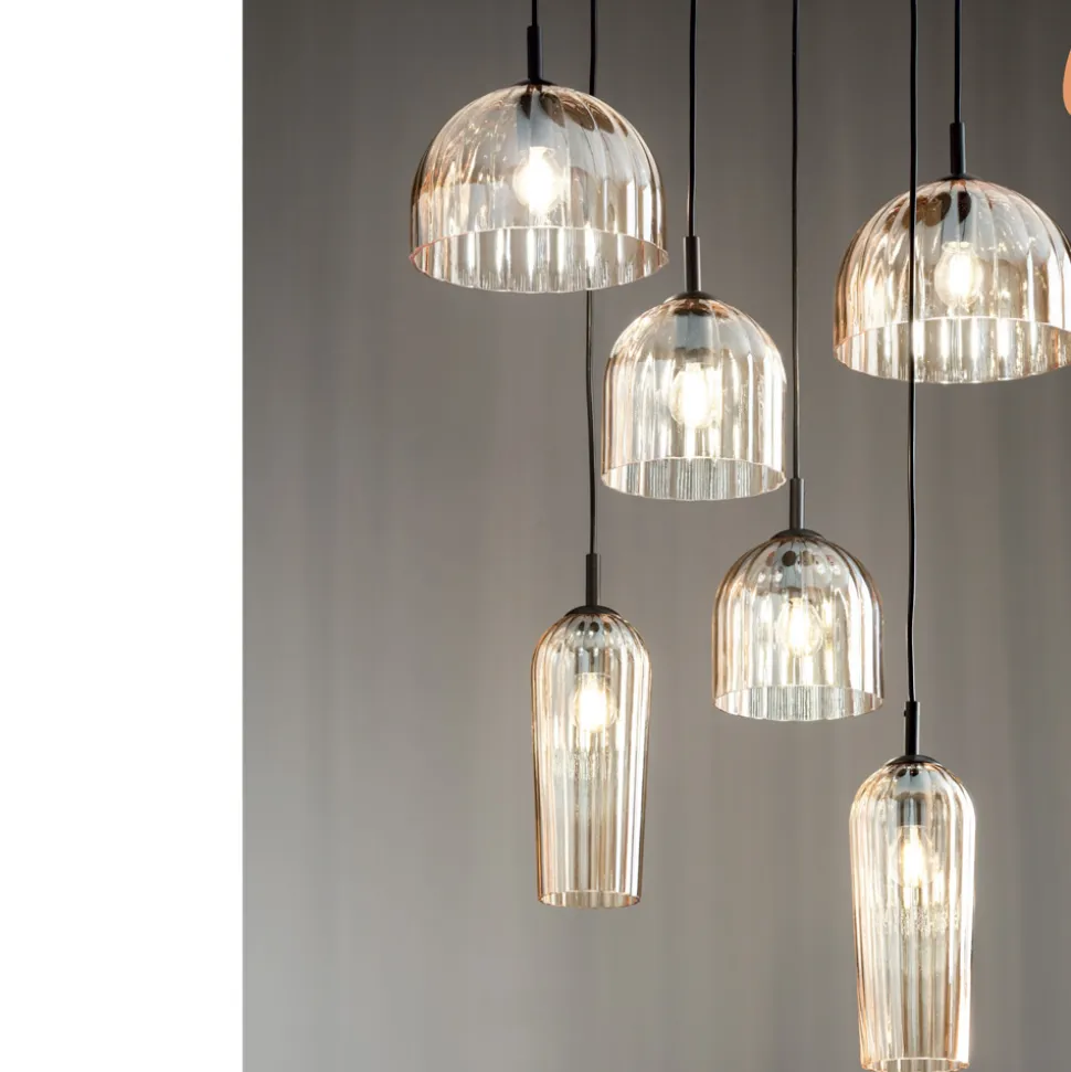 Lampada Sospesa in Vetro Soffiato Rigato e Metallo Verniciato - Giuliano