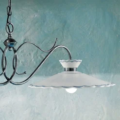 Lampada Sospesa Lineare 2 Luci Ceramica Effetto Ricamo Artigianale - Ravenna